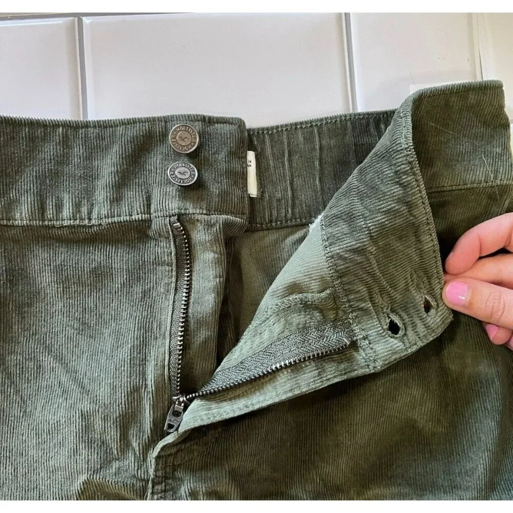 Hollister Corduroy Pleated Mini Skirt Womens S Army Green High Waist w Pockets